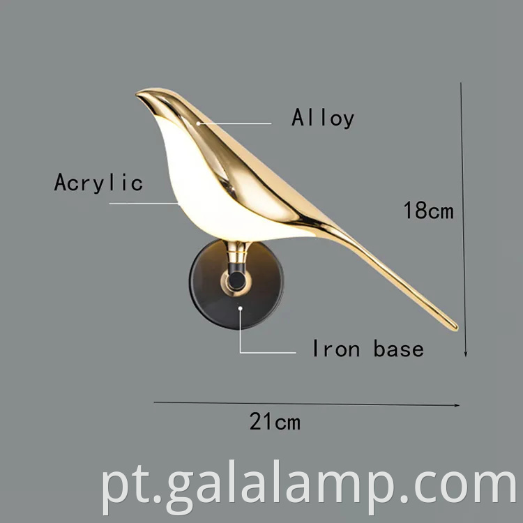 Lâmpada de parede liderada por pássaro de pega nórdica para decoração do quarto